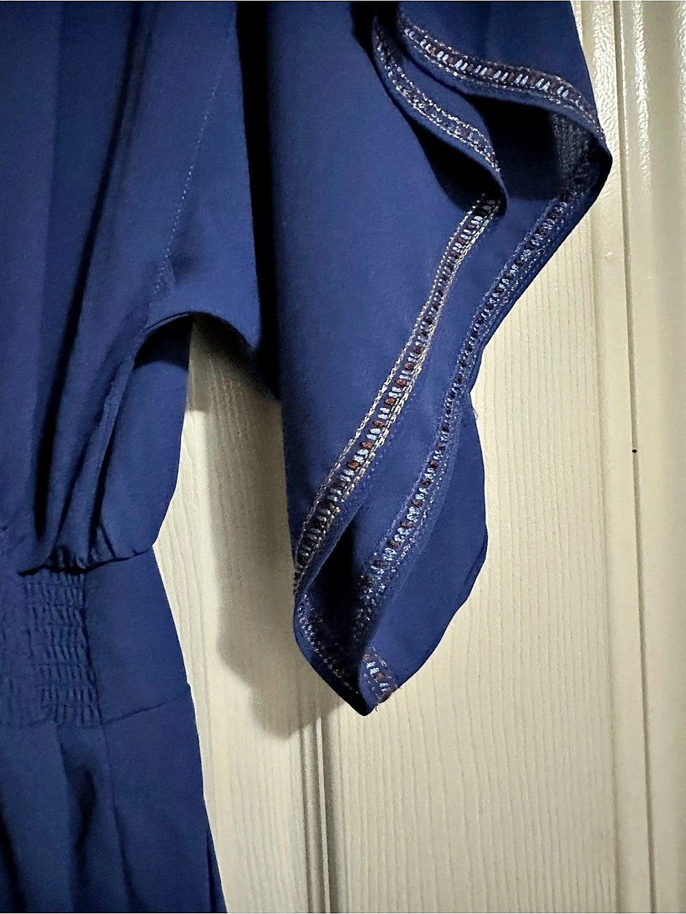 White House Black Market Blue Embroidered Kimono Sleeve Romper Blue Size 4 - Picture 7 of 8